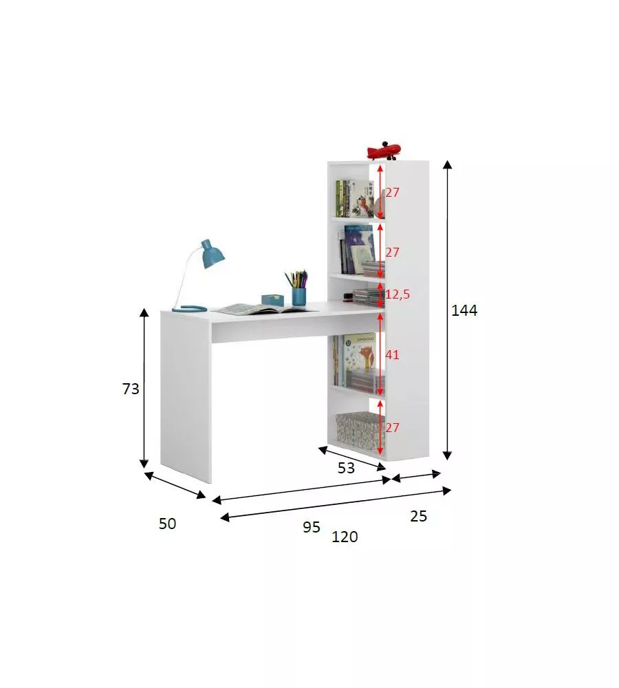 Scrivania e libreria reversibile "duplo" bianca, 120x53x144 cm